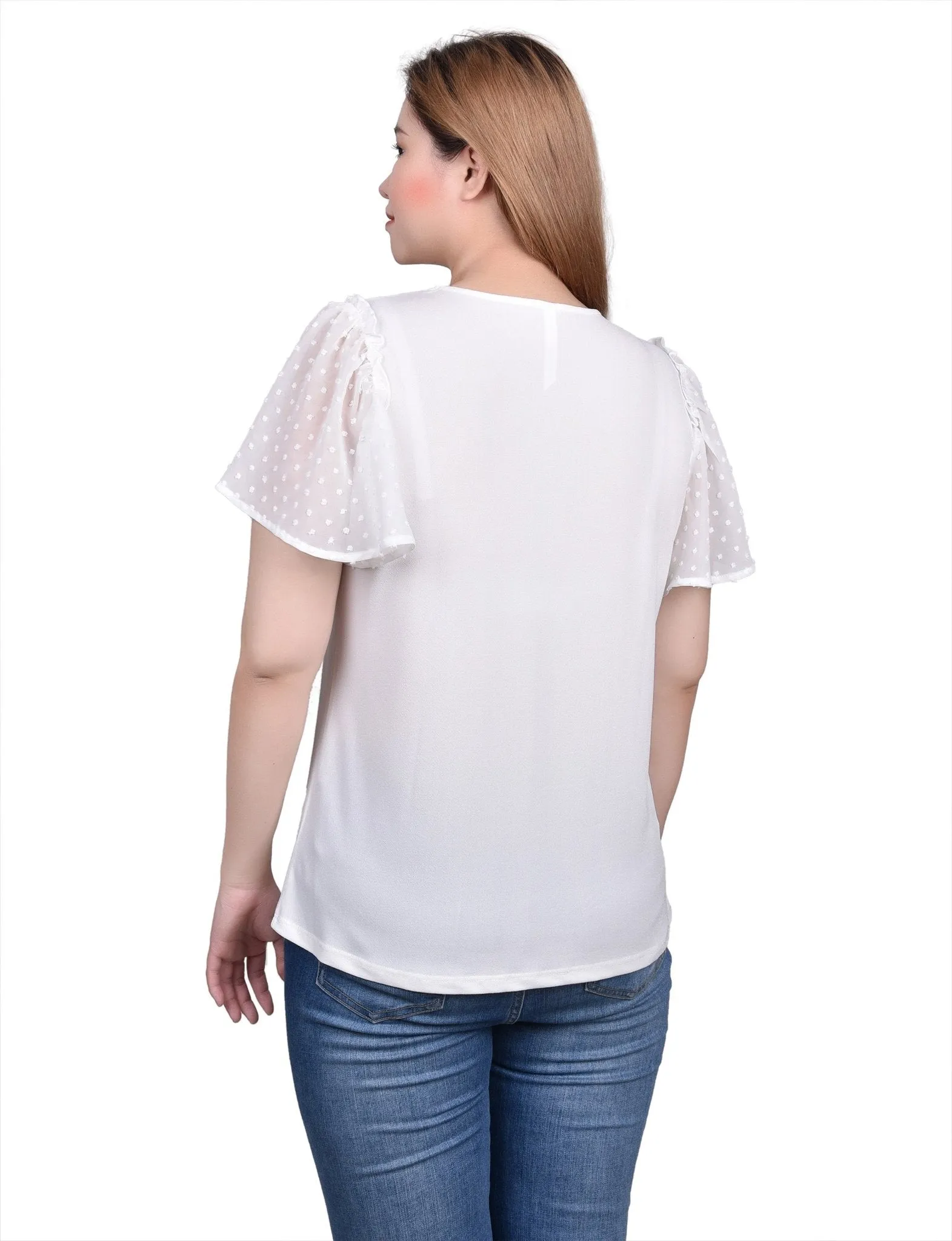 Clip Dot Flutter Sleeve Top - Petite