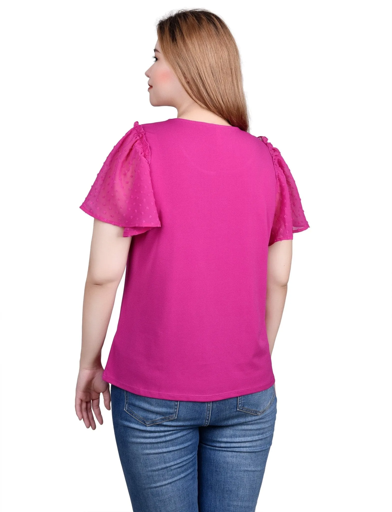 Clip Dot Flutter Sleeve Top - Petite