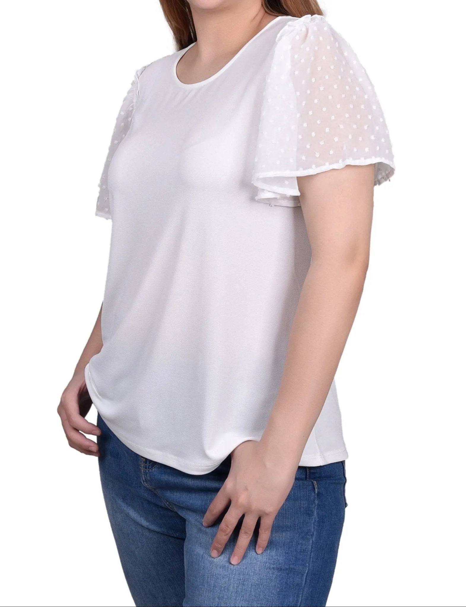 Clip Dot Flutter Sleeve Top - Petite