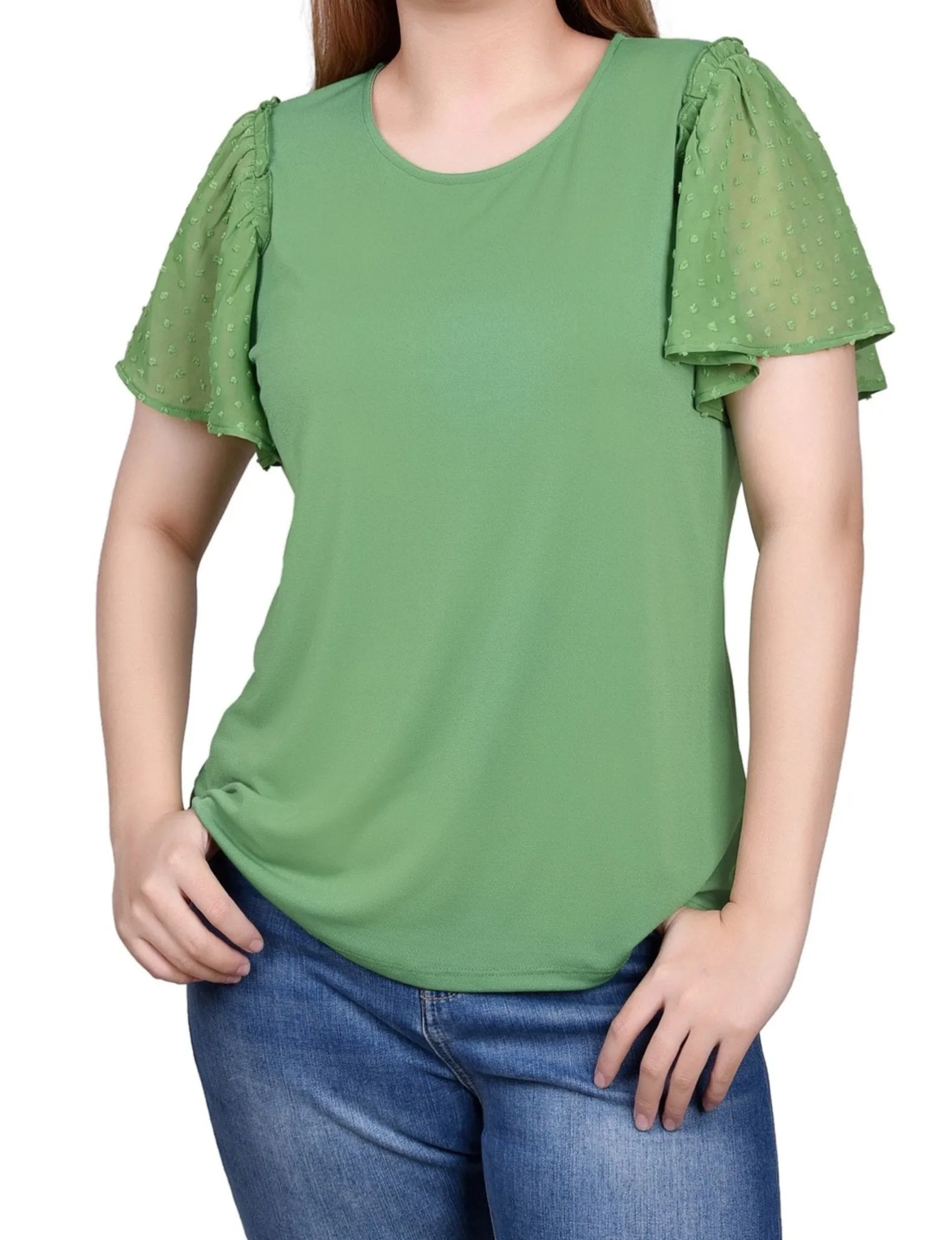 Clip Dot Flutter Sleeve Top - Petite