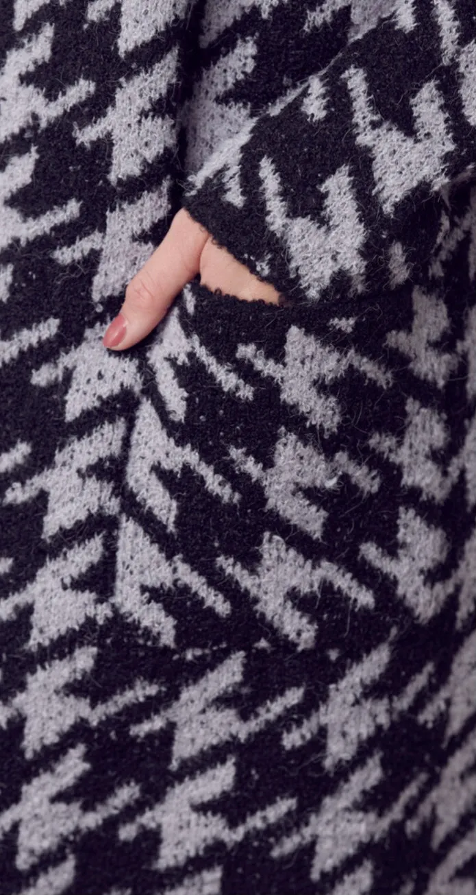 Cozy Open Front Houndstooth Cardigan