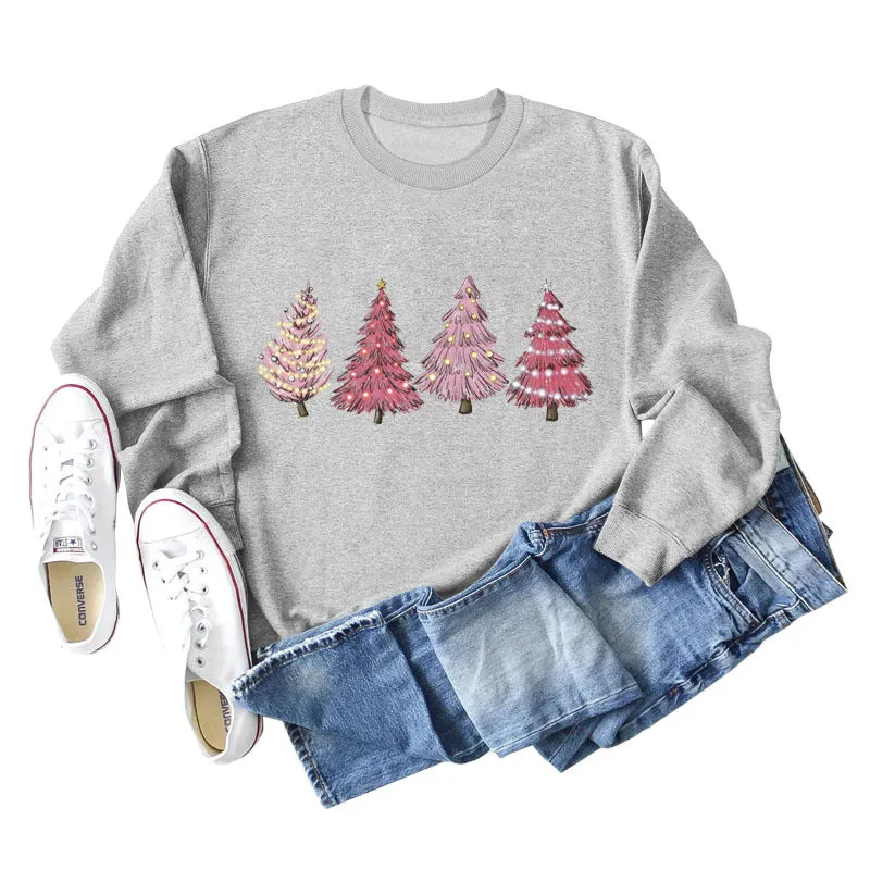 Crew Neck Long Sleeve Christmas Print Sweatshirt