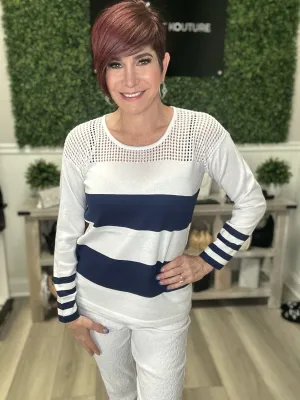 Crochet Scoop Neck Striped Sweater