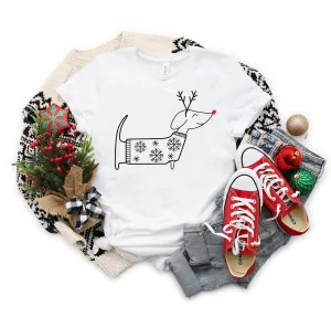 Dachshund Reindeer Christmas T Shirt - Cute Dog Lover Holiday Gift Shirt - Christmas Pet Sweater - Reindeer Dog Christmas Shirt