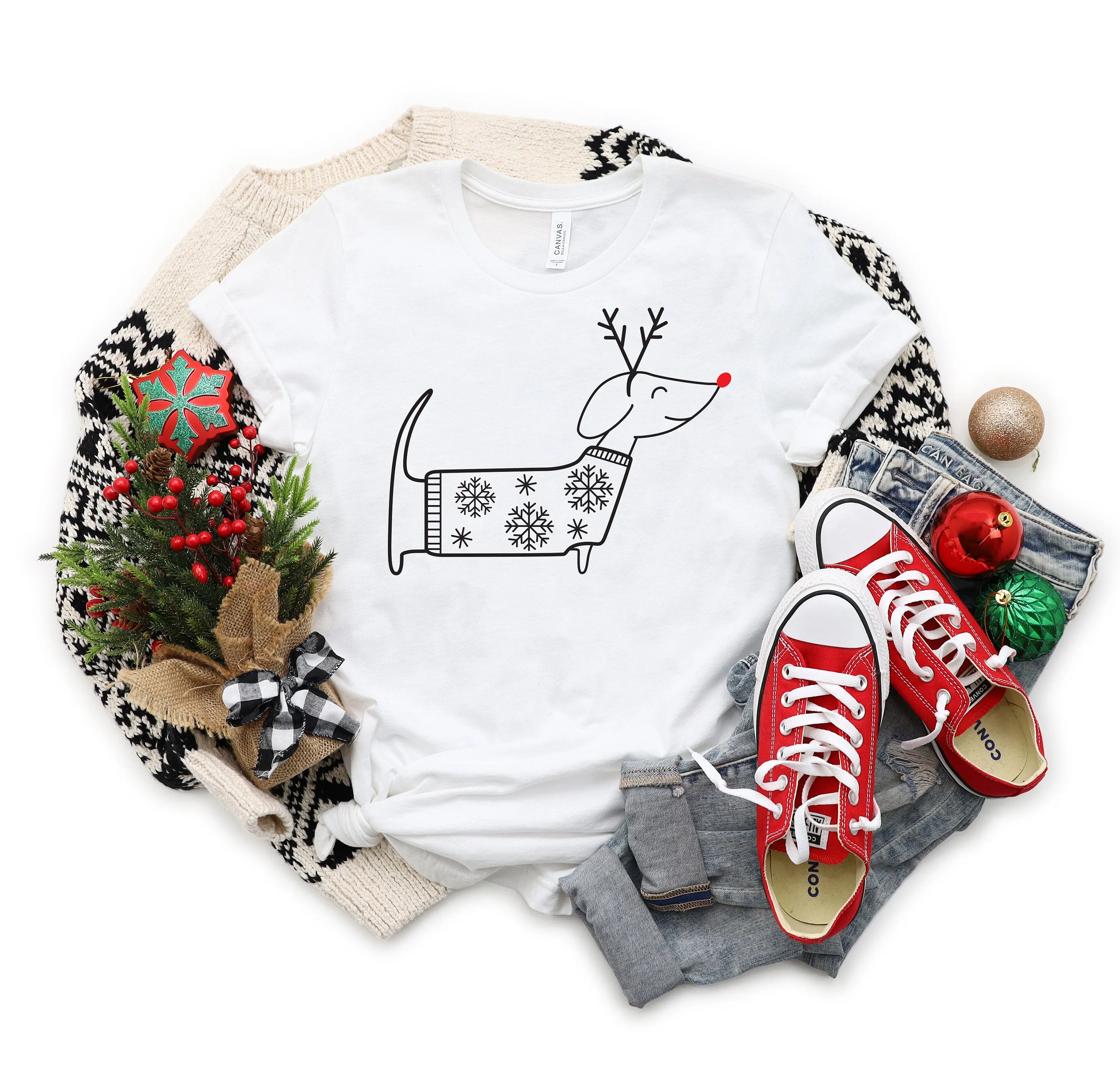 Dachshund Reindeer Christmas T Shirt - Cute Dog Lover Holiday Gift Shirt - Christmas Pet Sweater - Reindeer Dog Christmas Shirt