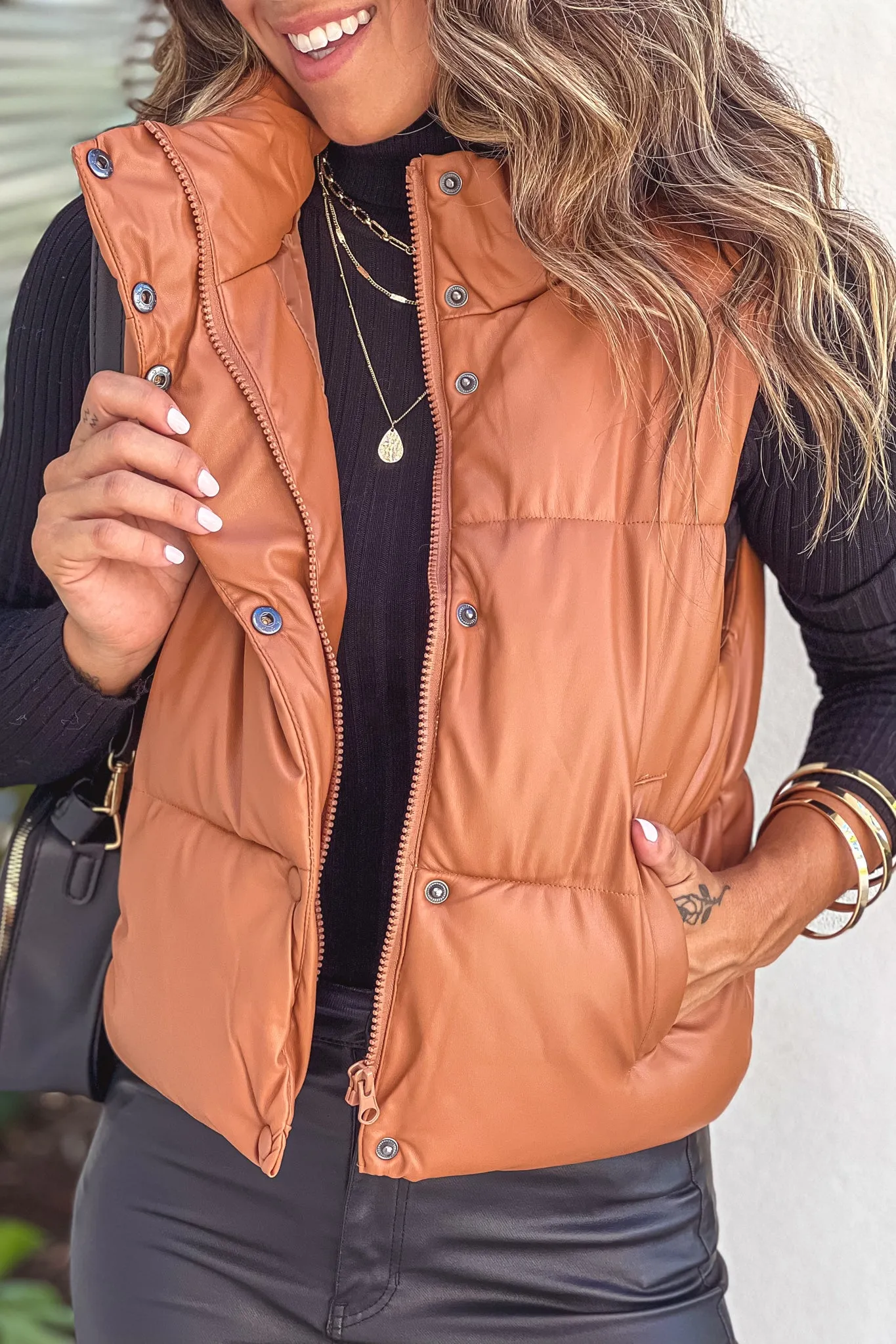 Dark Camel Faux Leather Vest