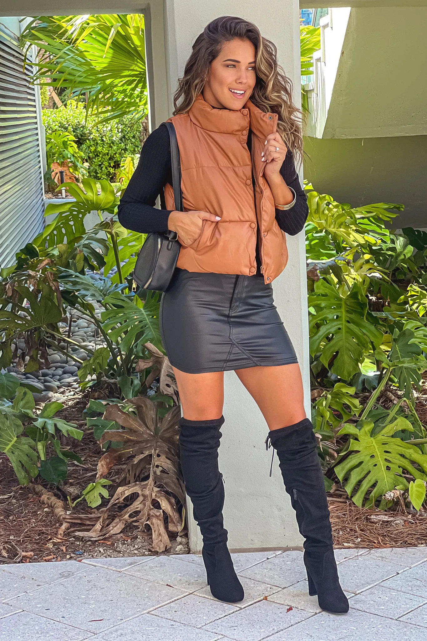 Dark Camel Faux Leather Vest