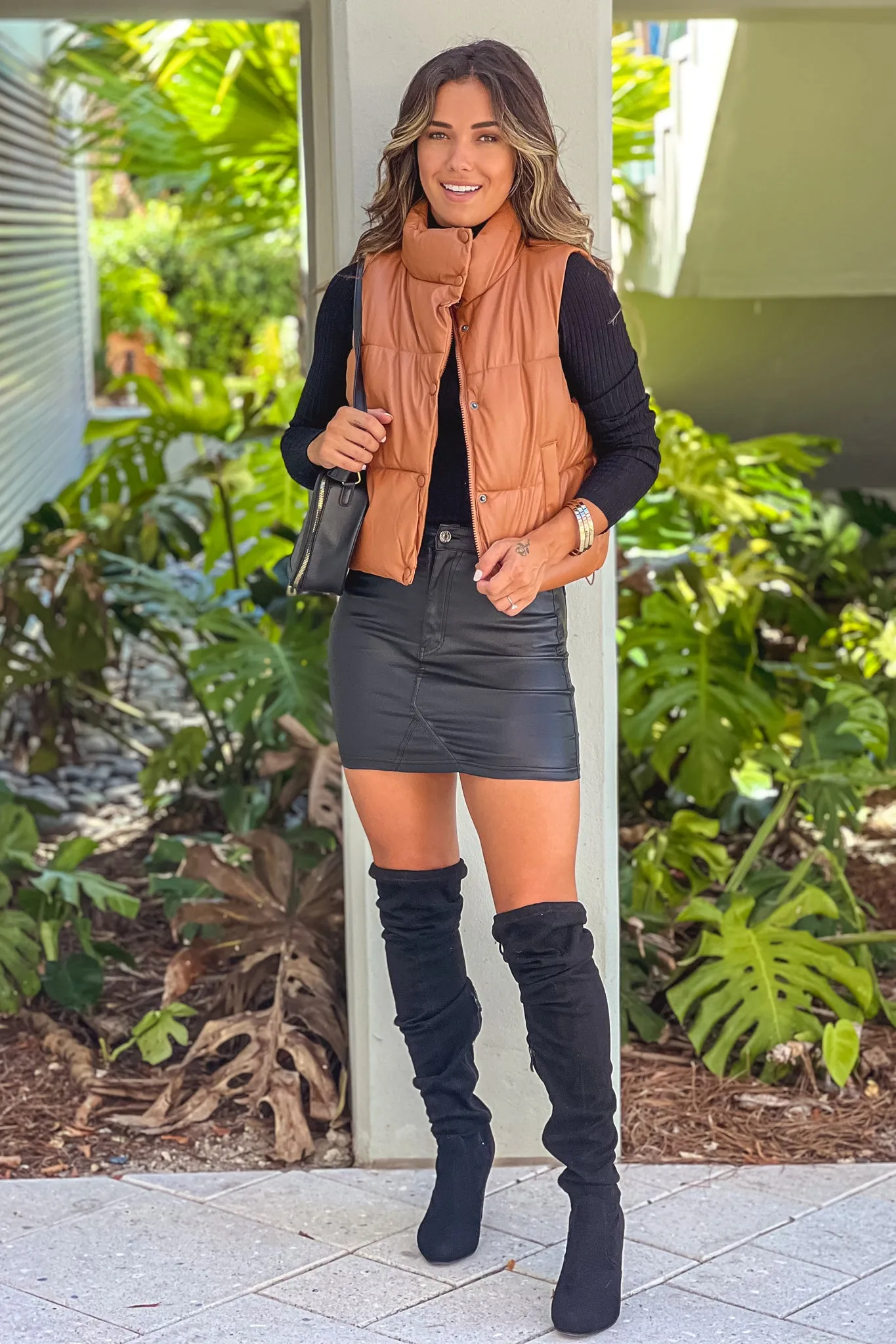 Dark Camel Faux Leather Vest