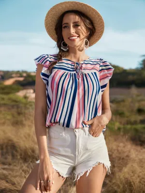 Days In The Sun Striped Cap Sleeve Blouse