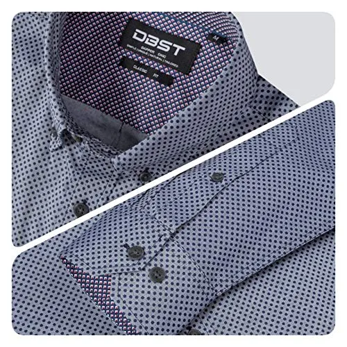 DBST Men's Shirts Long Sleeve Casual Button-Down Classic-Fit Printed Chambray Regular Work Shirt S-2XL