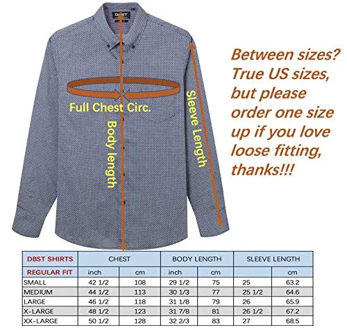 DBST Men's Shirts Long Sleeve Casual Button-Down Classic-Fit Printed Chambray Regular Work Shirt S-2XL