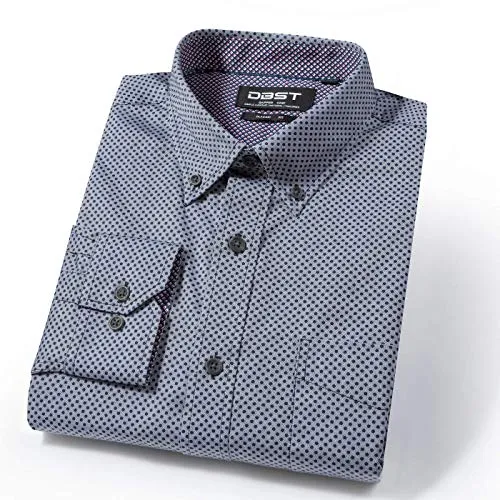 DBST Men's Shirts Long Sleeve Casual Button-Down Classic-Fit Printed Chambray Regular Work Shirt S-2XL