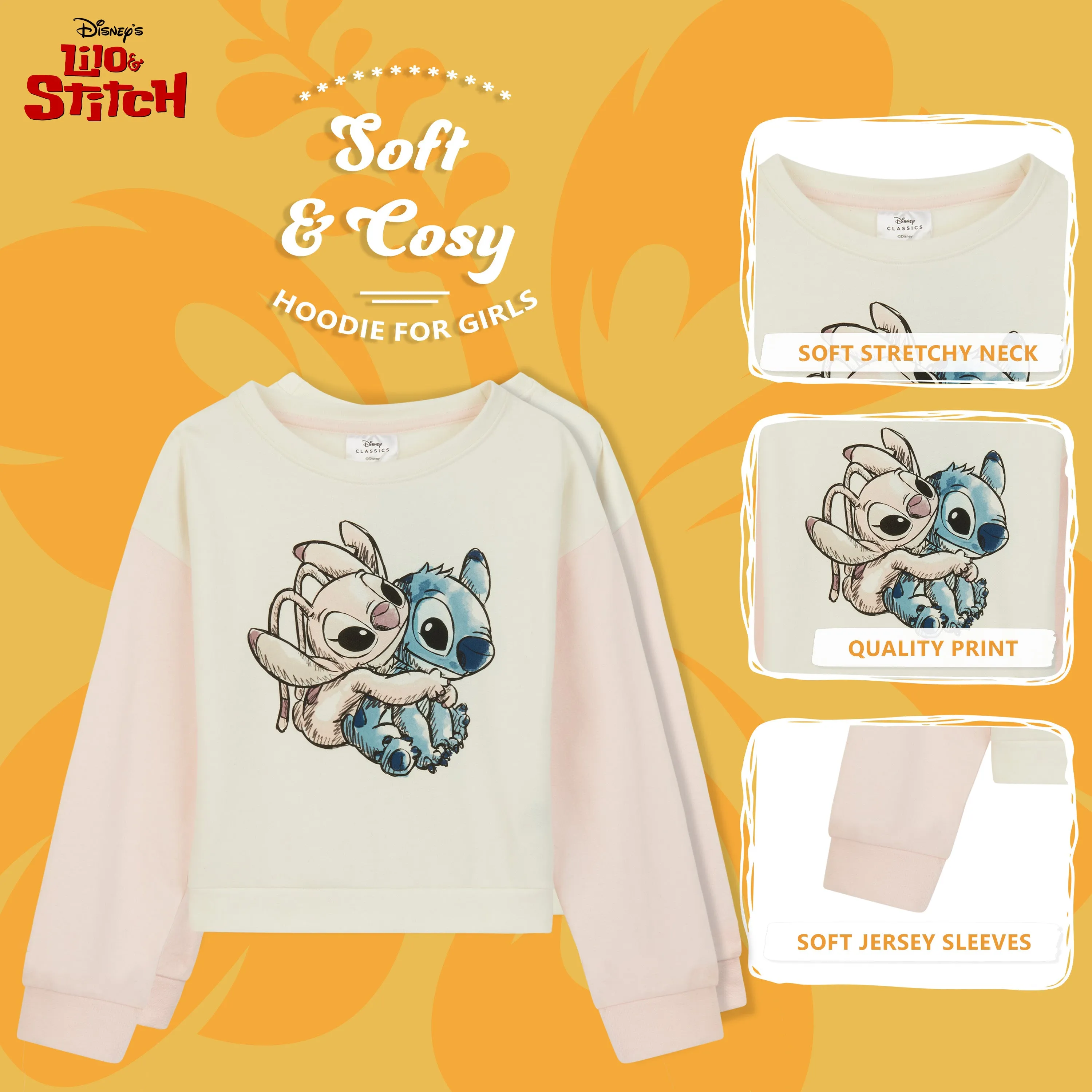 Disney Stitch Hoodie for Girls - Cropped Sweatshirt Fashion Top for Girls and Teenagers 7-14 Years - Stitch Gifts
