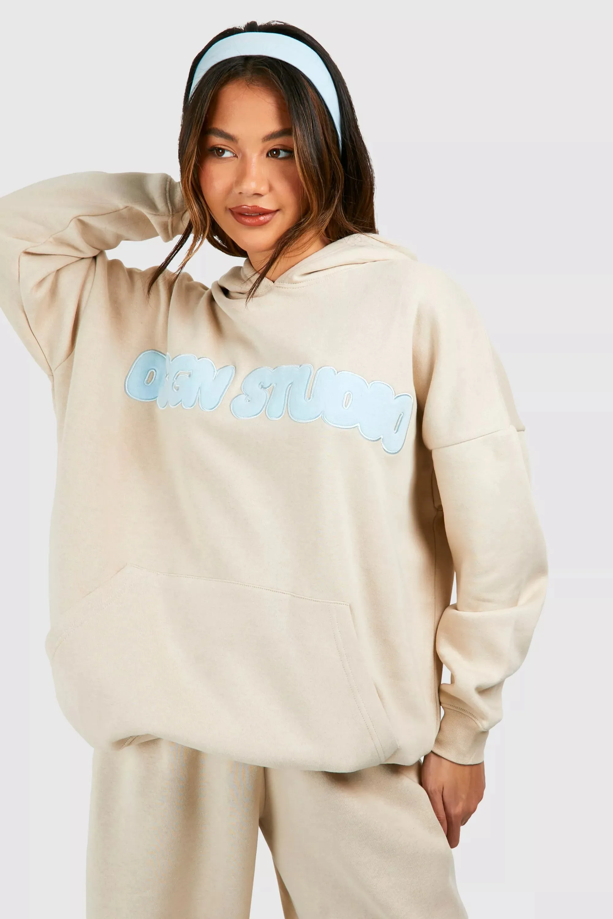 Dsgn Studio Applique Oversized Hood For Women-Bho-2380-Stone