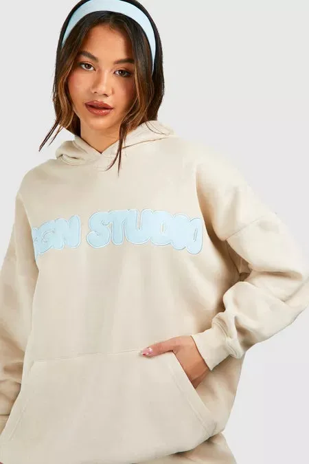 Dsgn Studio Applique Oversized Hood For Women-Bho-2380-Stone