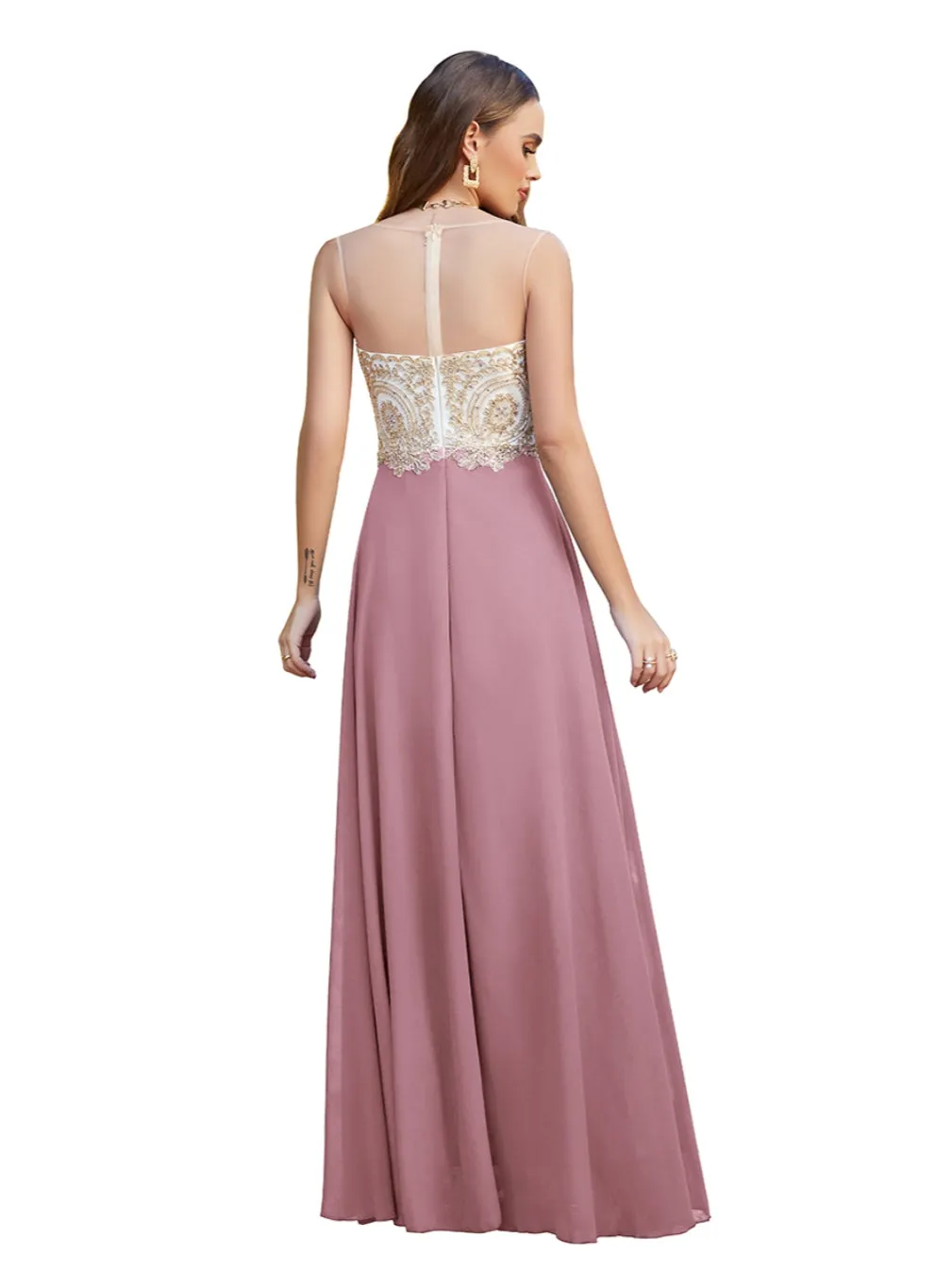 Elegant Sleeveless Aline Chiffon Appliques Evneing Dresses