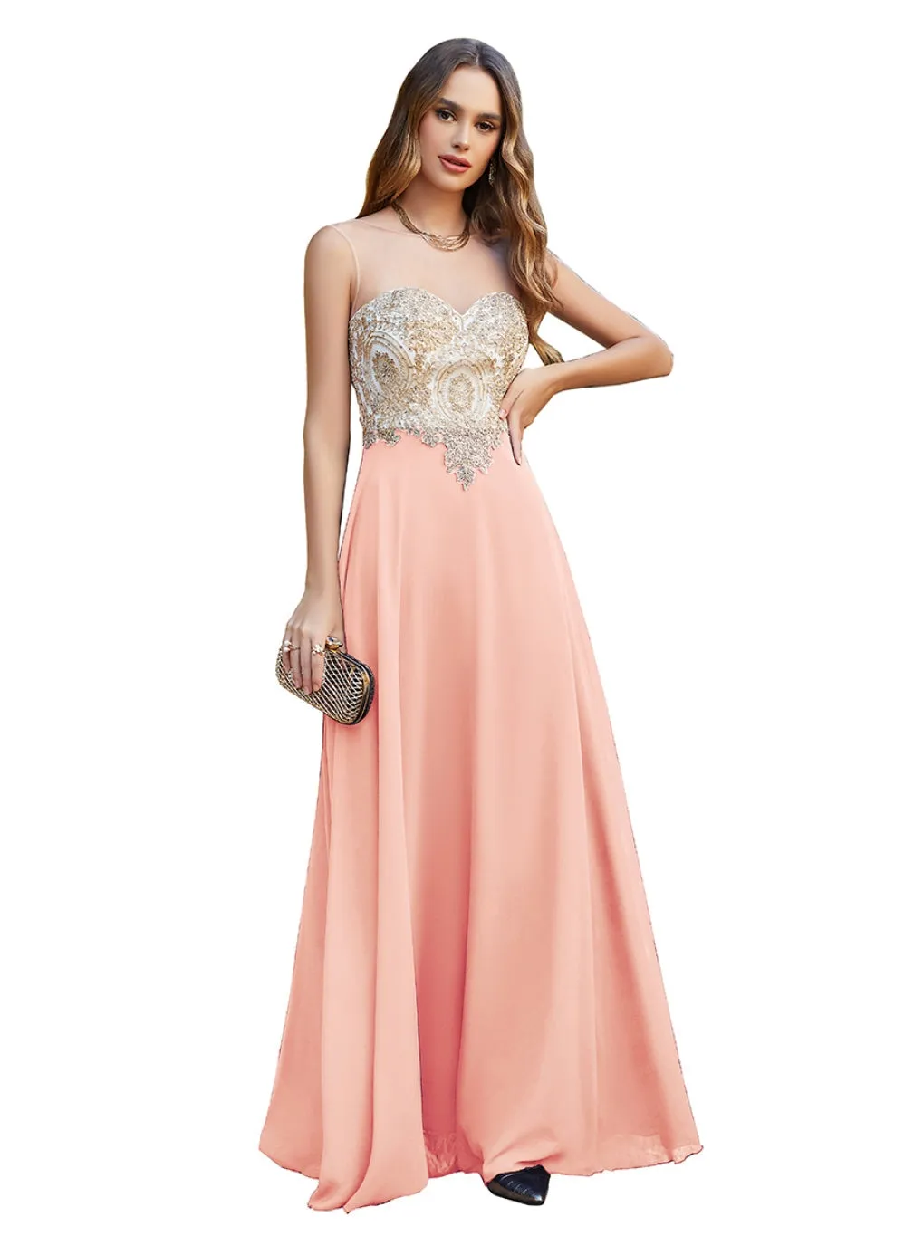 Elegant Sleeveless Aline Chiffon Appliques Evneing Dresses