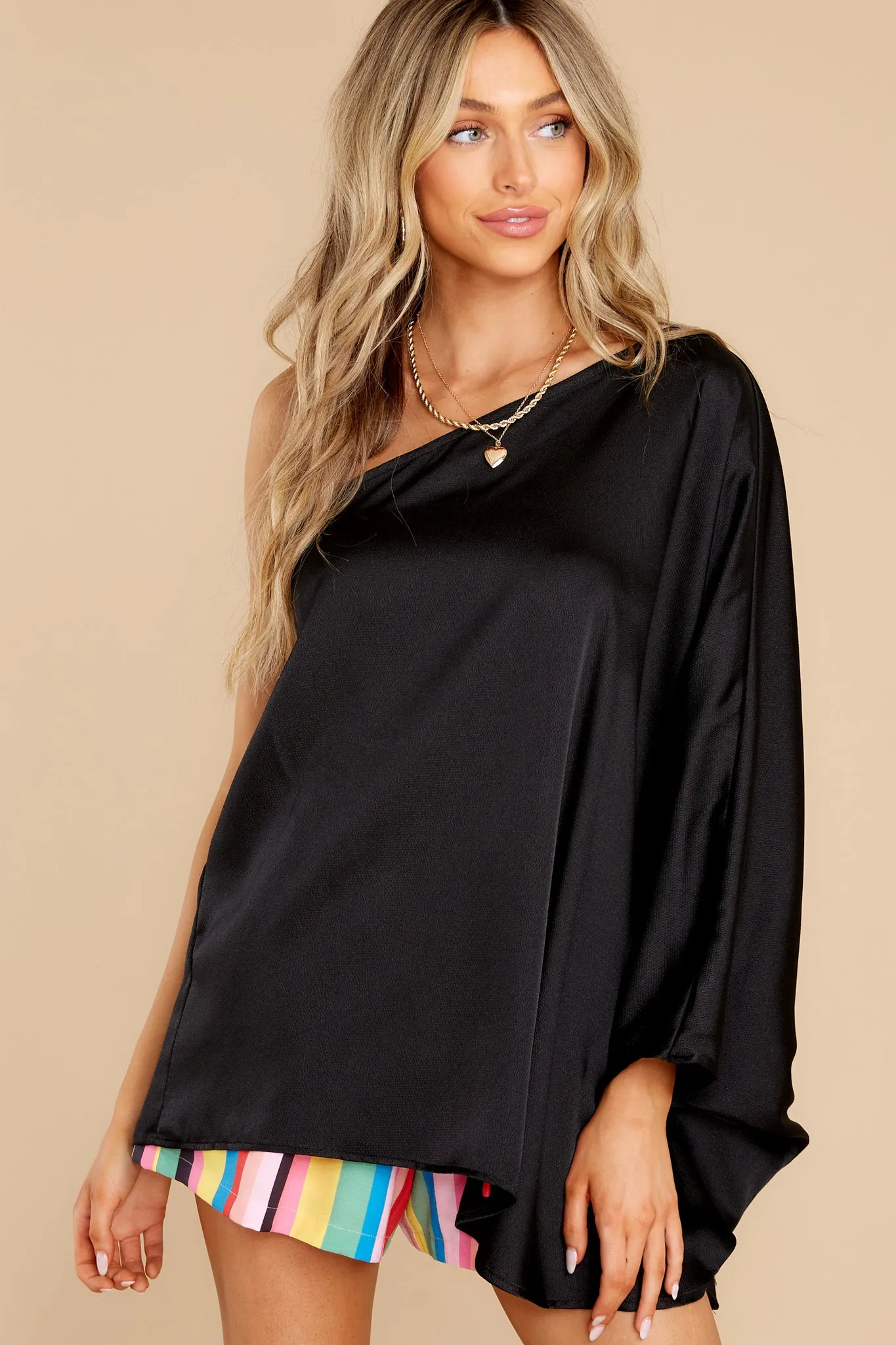 Enveloped In Elegance Black One Shoulder Top