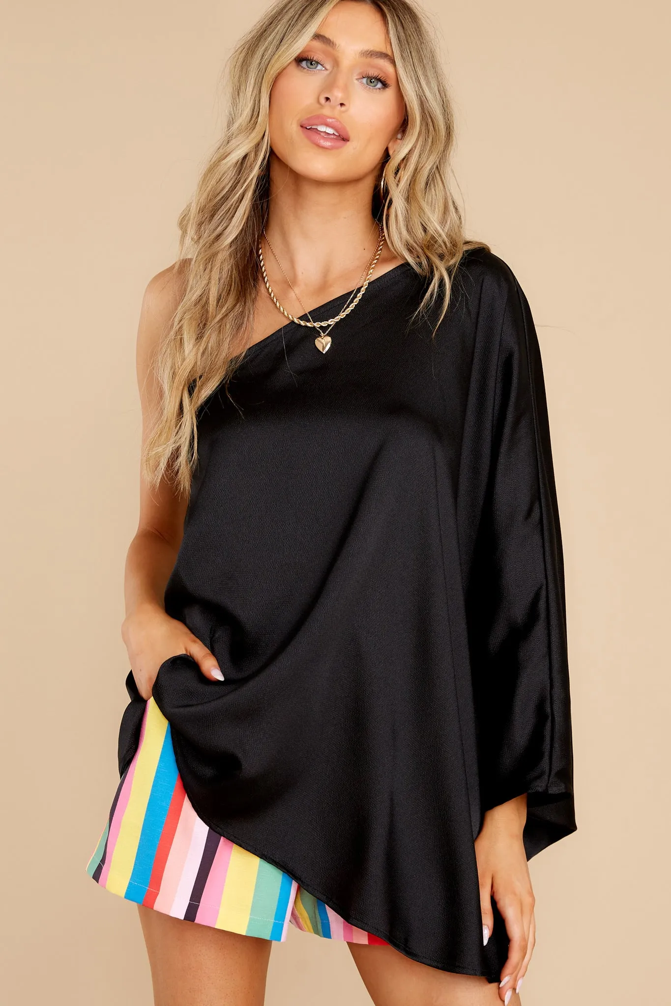 Enveloped In Elegance Black One Shoulder Top