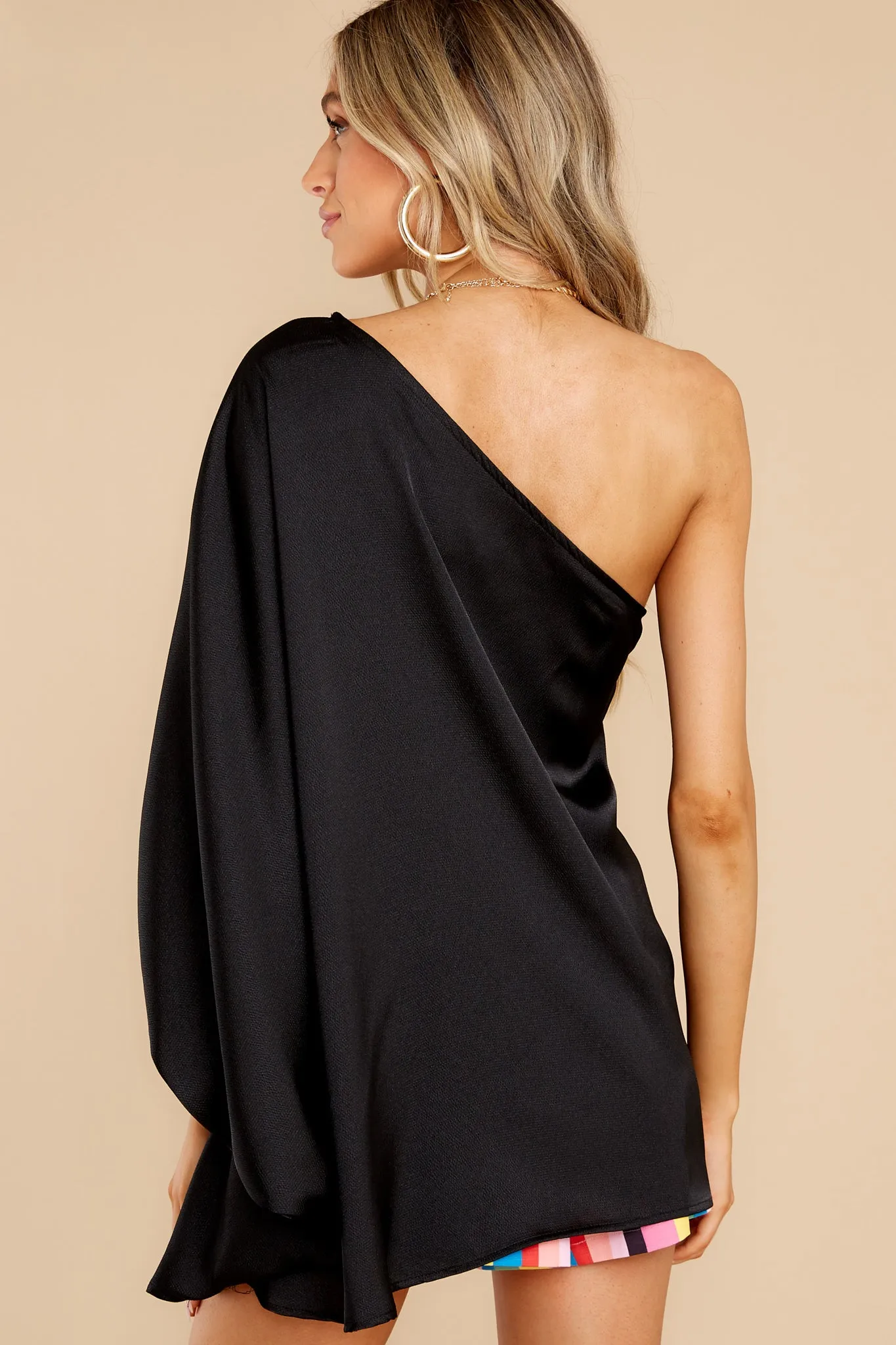 Enveloped In Elegance Black One Shoulder Top