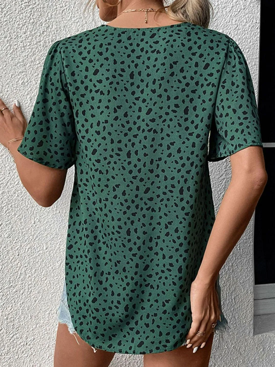 Fighter Animal Print Green V Neck Blouse