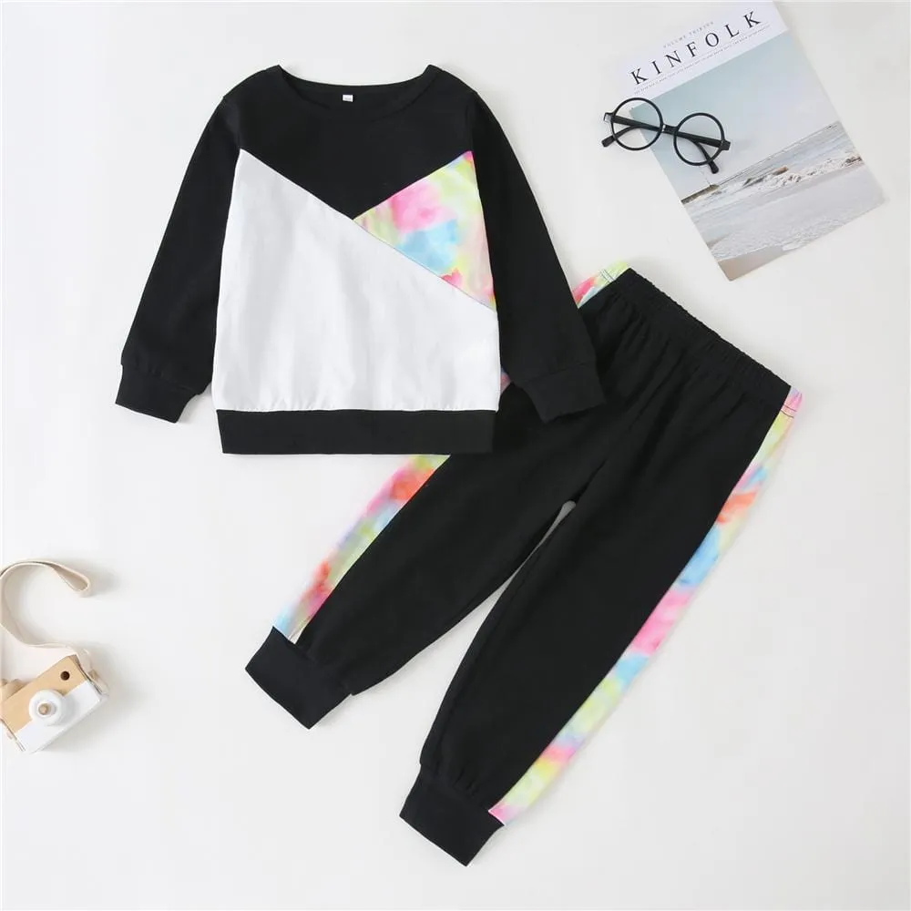 Girls Long Sleeve Tie Dye Color Block Top & Pants Kids Wholesale Clothing Warehouse