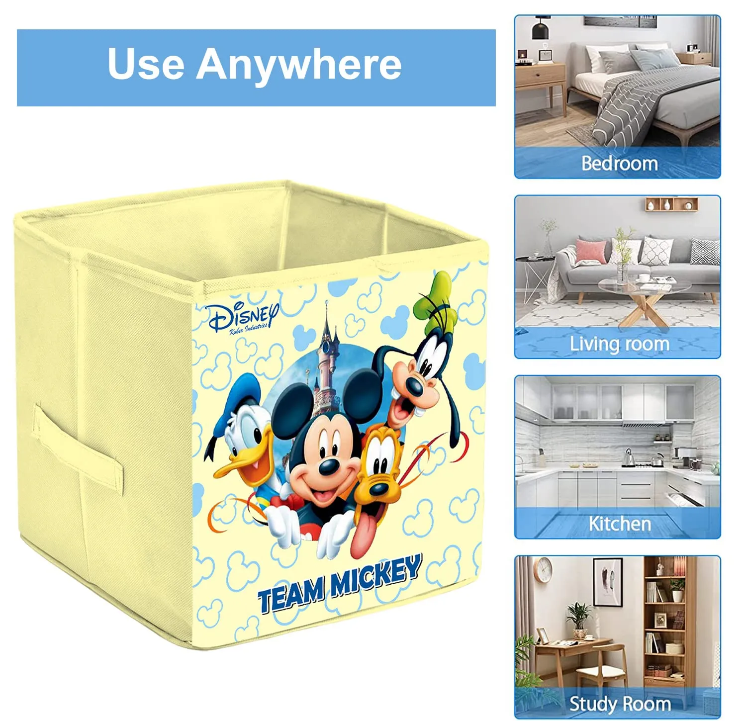 Heart Home Non-Woven Mickey & Friend Print Flodable Storage Box/Wardrobe Organizer For Home Decor (Cream) 54HH4246.