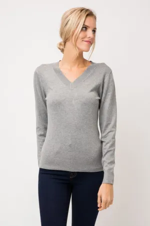 Heather Grey Fitted V Neck Sweater