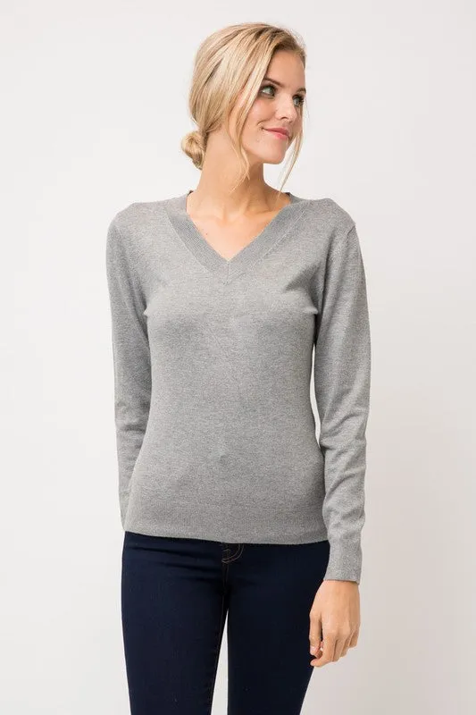 Heather Grey Fitted V Neck Sweater