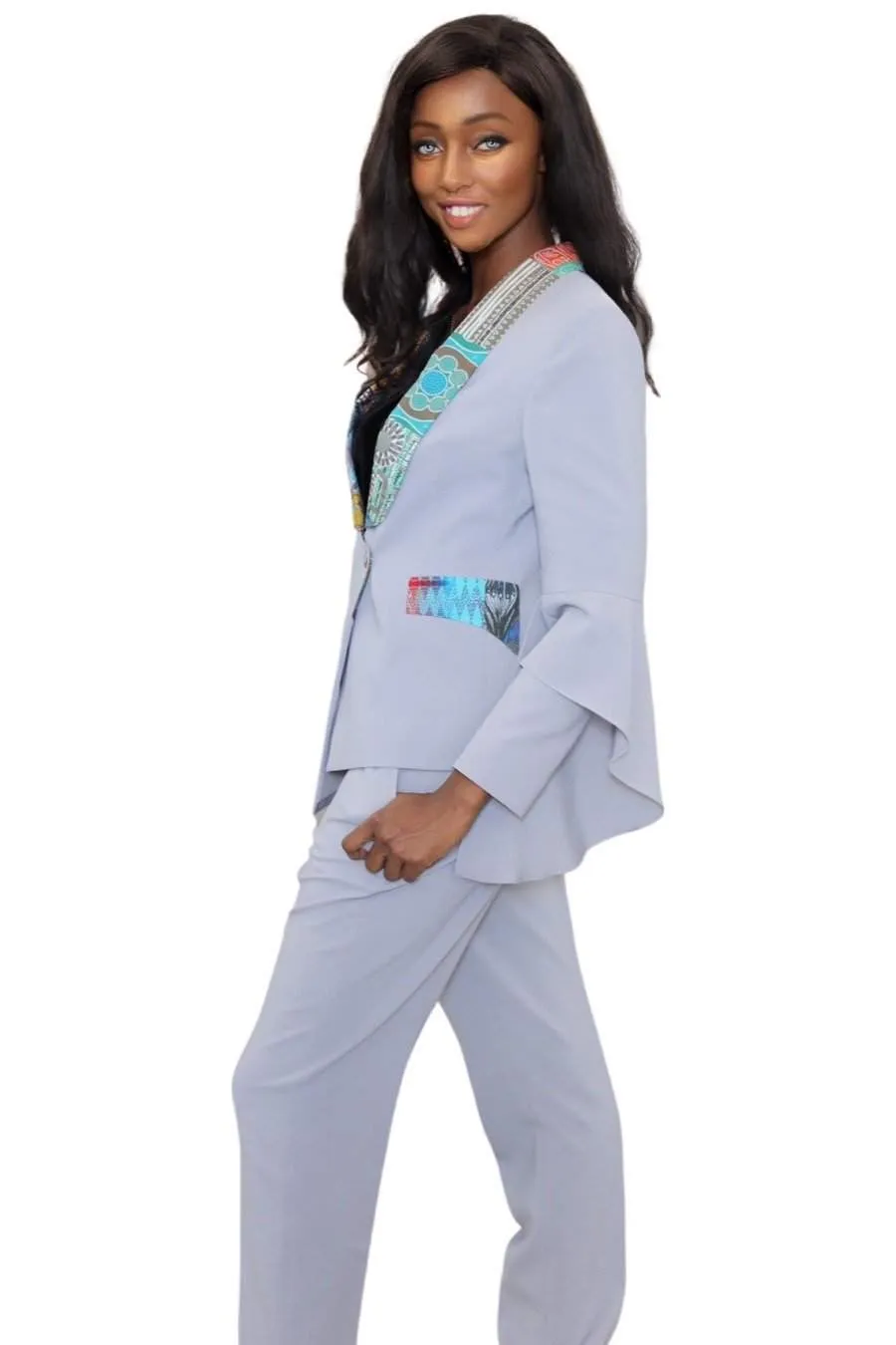 Light Grey Office Ankara Jacket