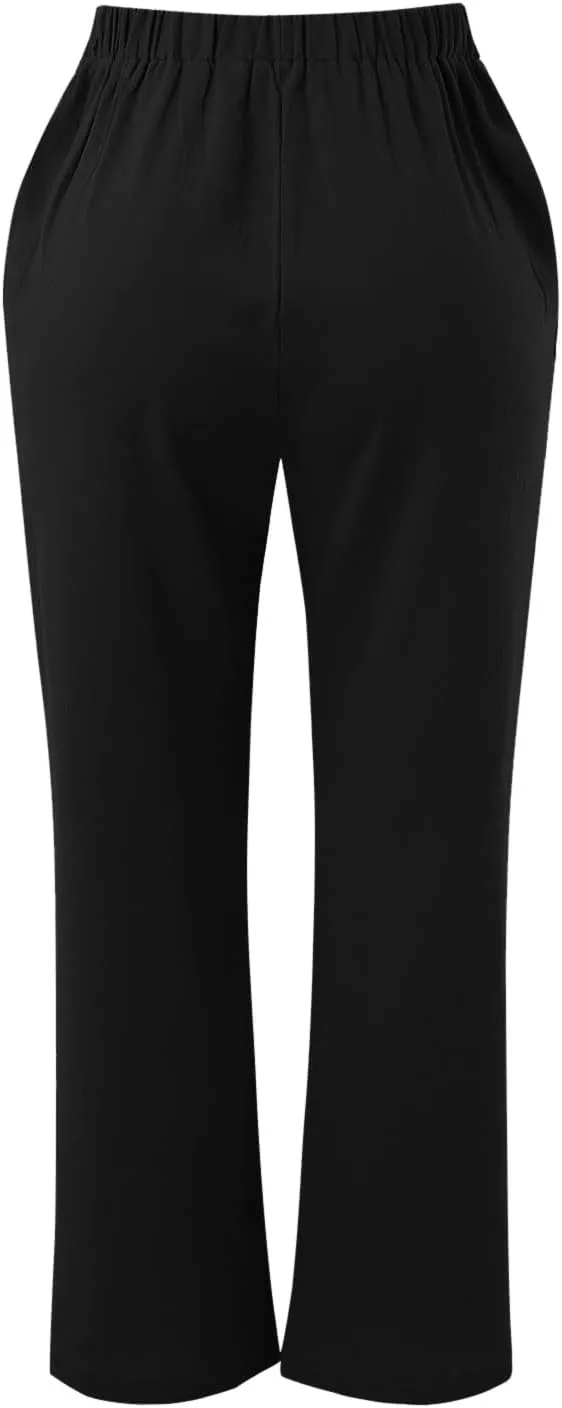 Linen Pants for Women Women's Lightweight Linen Pants - Relaxed Fit Elastic Waist Summer Casual Long Trousers