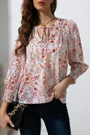 Lively Long Sleeve Printed Tie Neck Blouse