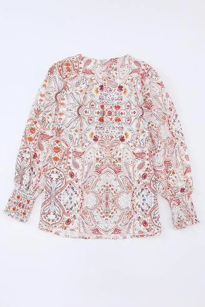 Lively Long Sleeve Printed Tie Neck Blouse
