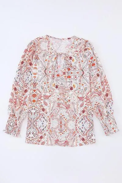 Lively Long Sleeve Printed Tie Neck Blouse