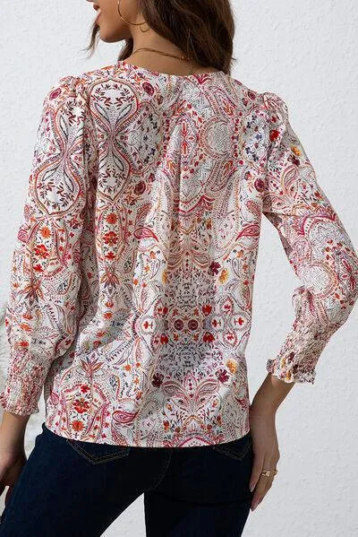 Lively Long Sleeve Printed Tie Neck Blouse