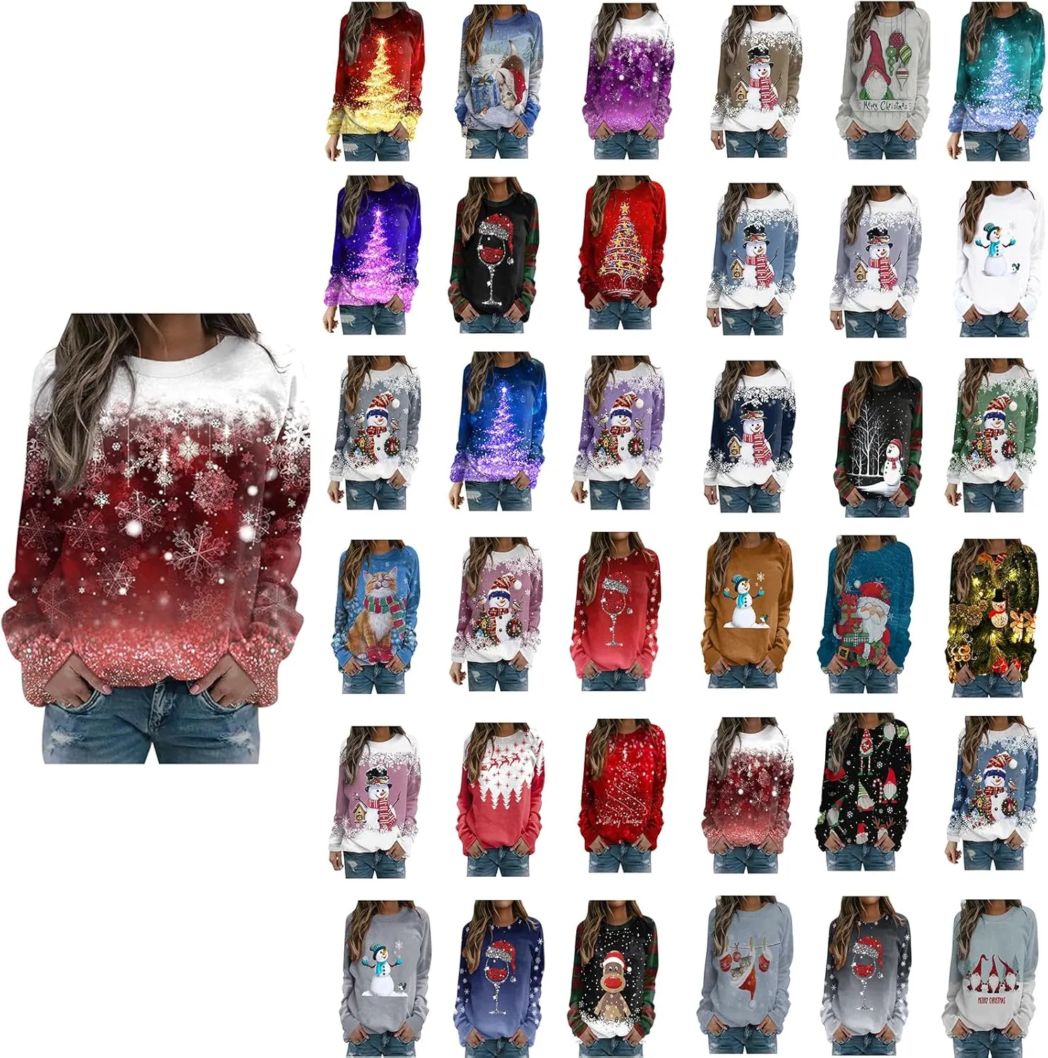 maisdgop Ugly Christmas Sweater Women Pretty Printed Crewneck Blouse Winter Holiday Sweatshirts Casual Long Sleeve Pullover