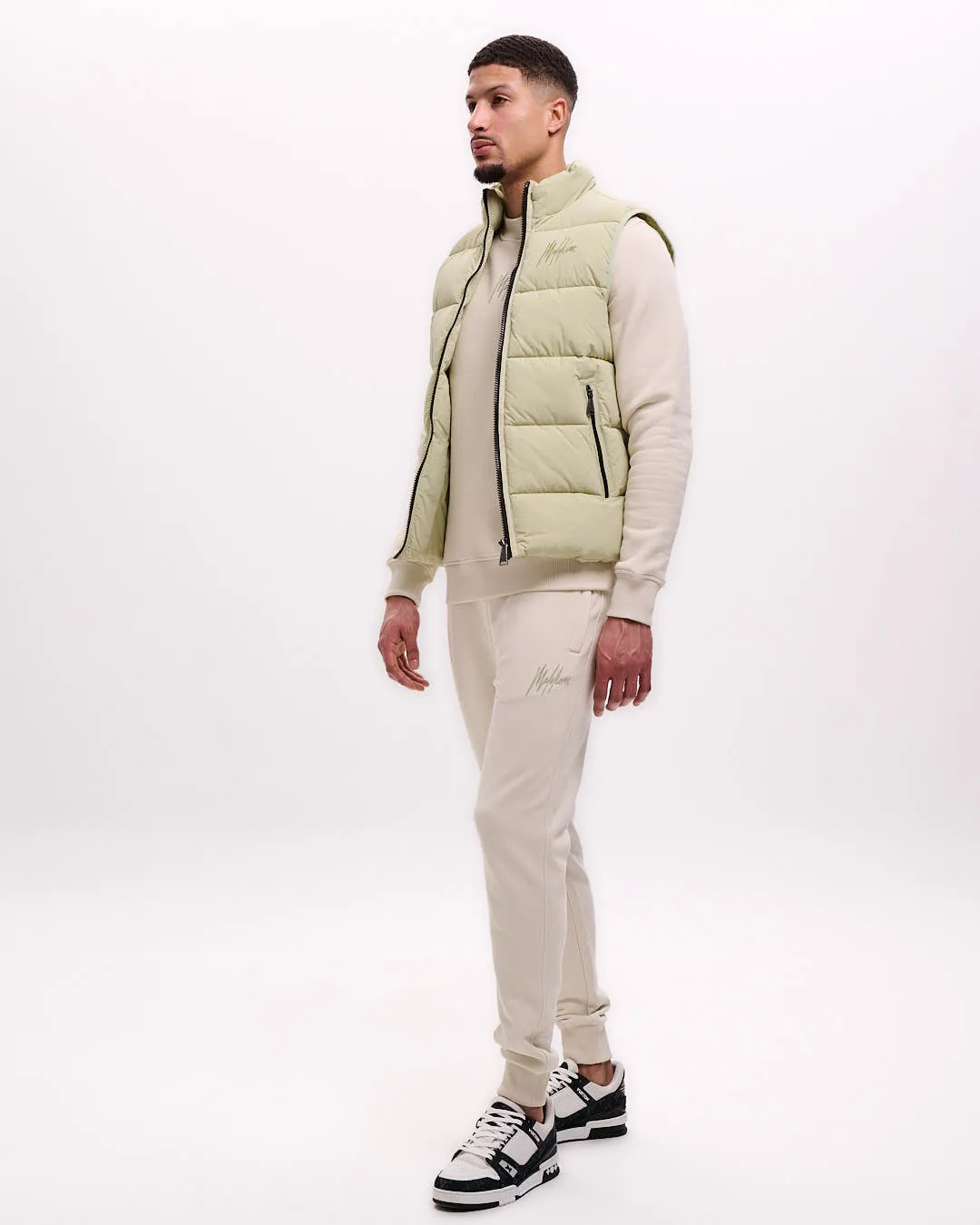 Malelions Men Matt Crinkle Padded Vest | Light Green