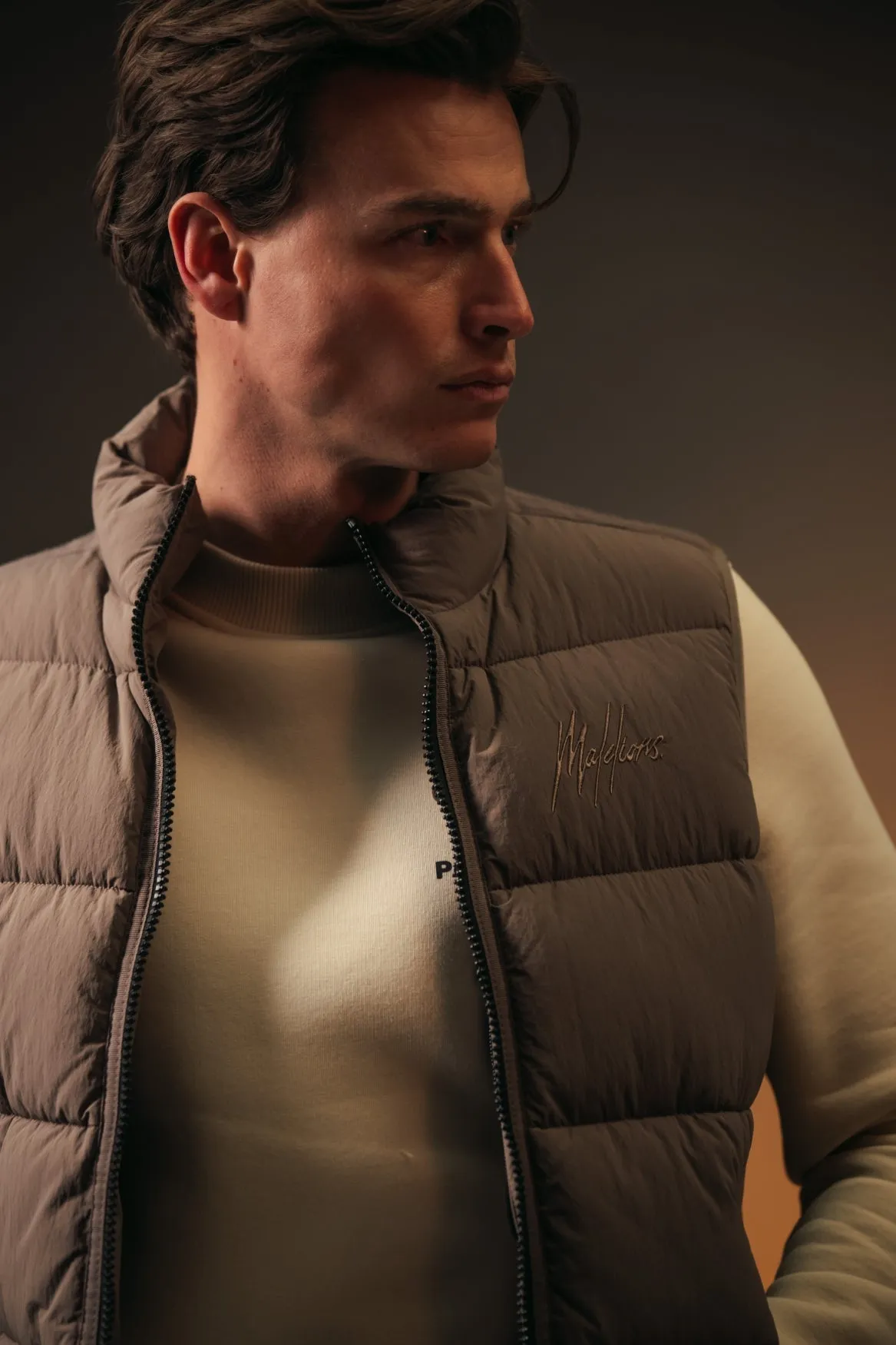 Malelions Men Matt Crinkle Padded Vest | Stone Brown
