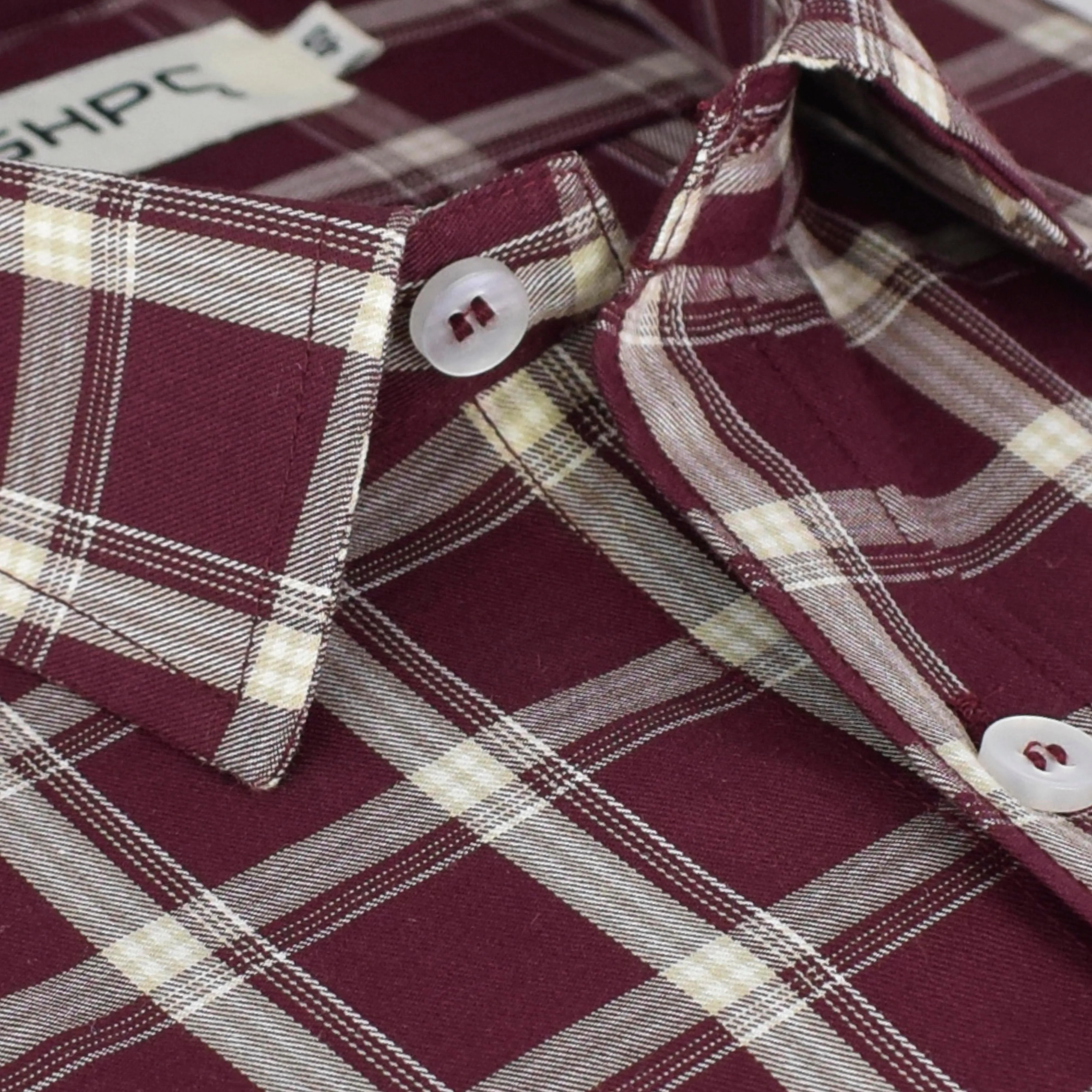 Men's 100% Cotton Tartan Checkered Half Sleeves Shirt (Burgundy)