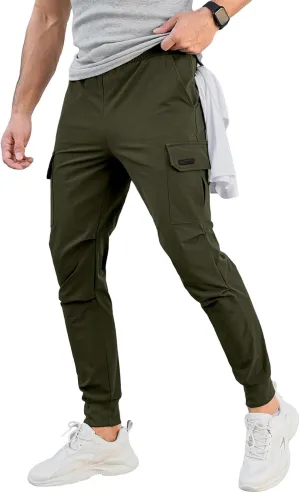 Mens Cargo Jogger Pants Tactical Waist Stretch Slim Fit Sweatpants Casual Athletic Overalls Workout Trousers
