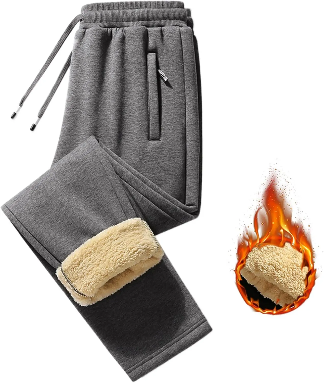 Men's Fleece Cargo Sweatpants Drawstring Baggy Wide Straight Leg Relaxed Fit Overalls Outdoor Yoga Trousers