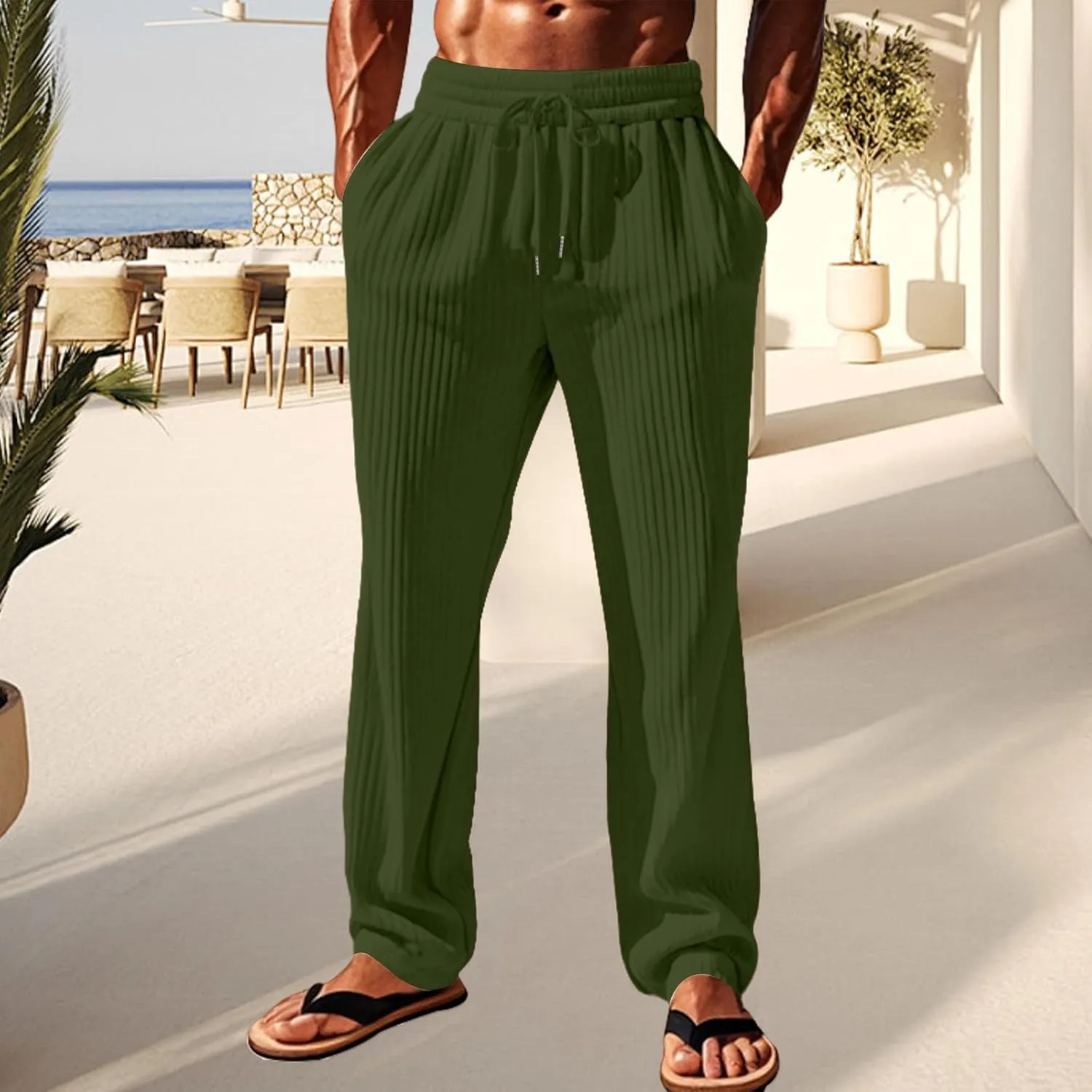 Mens Stretch Pants Relaxed Fit Breathable Sweatpants 2025 Trendy Workout Trousers Casual Drawstring Elastic Waist