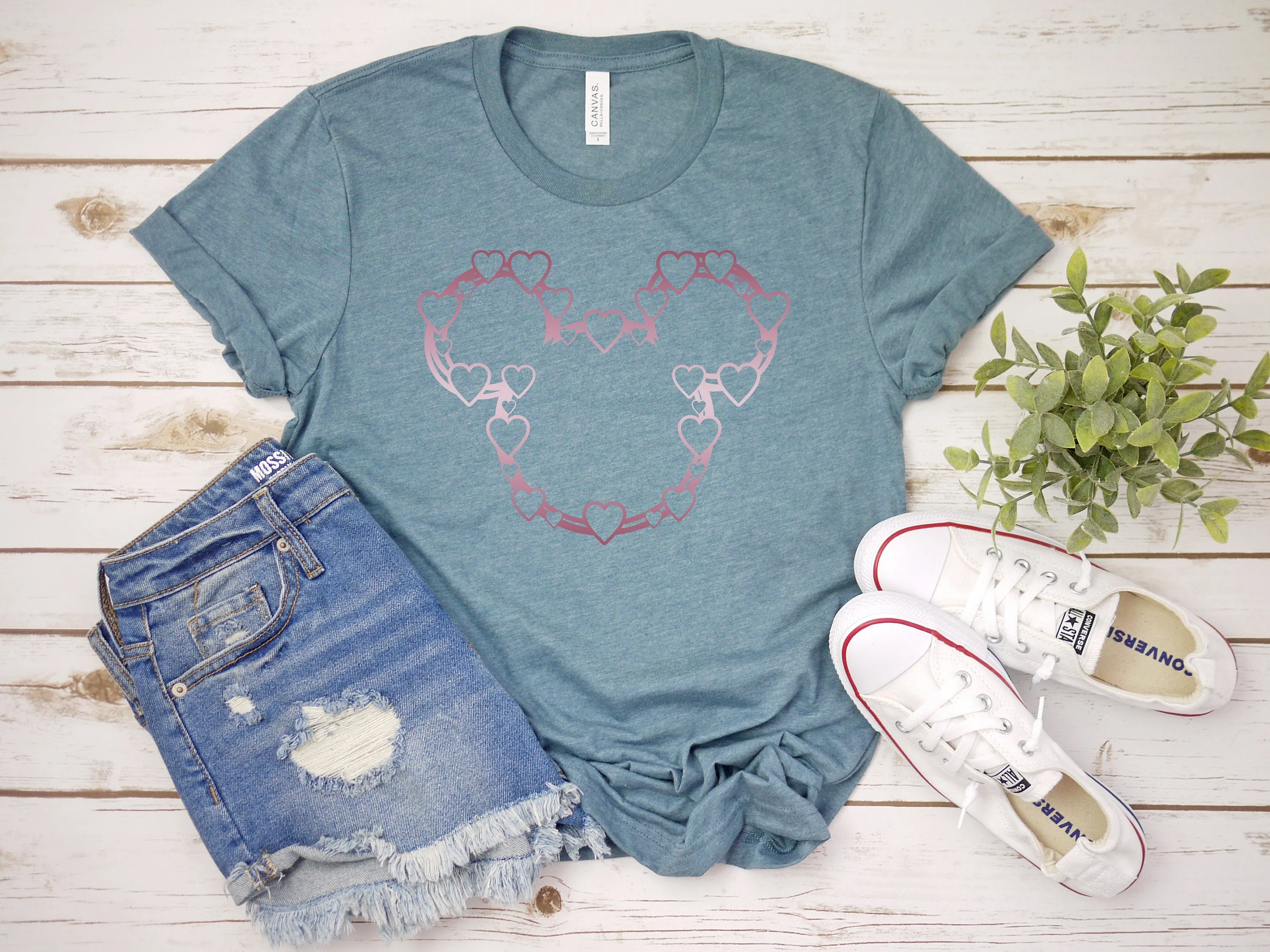 Mickey t shirt with Hearts - Valentines Mickey - Mickey Heart Outline - Rose Gold