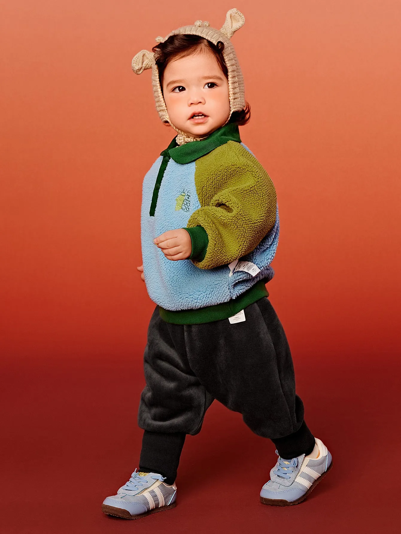 minibala Baby Unisex Comfortable, Thick and Warm Double-Faced Fleece Sweatshirt and Trousers Two-Piece Set