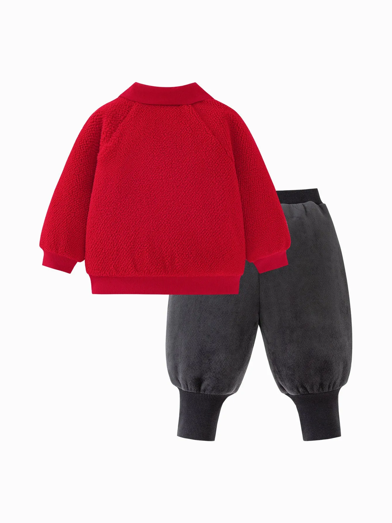 minibala Baby Unisex Comfortable, Thick and Warm Double-Faced Fleece Sweatshirt and Trousers Two-Piece Set