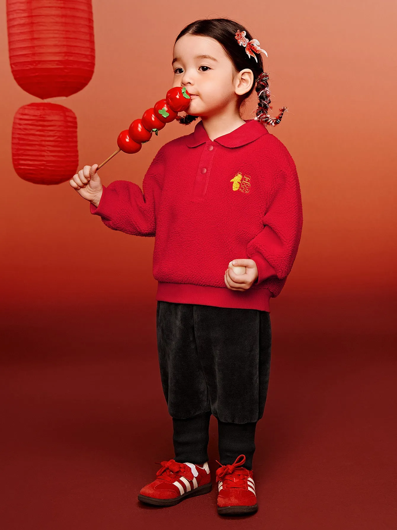minibala Baby Unisex Comfortable, Thick and Warm Double-Faced Fleece Sweatshirt and Trousers Two-Piece Set