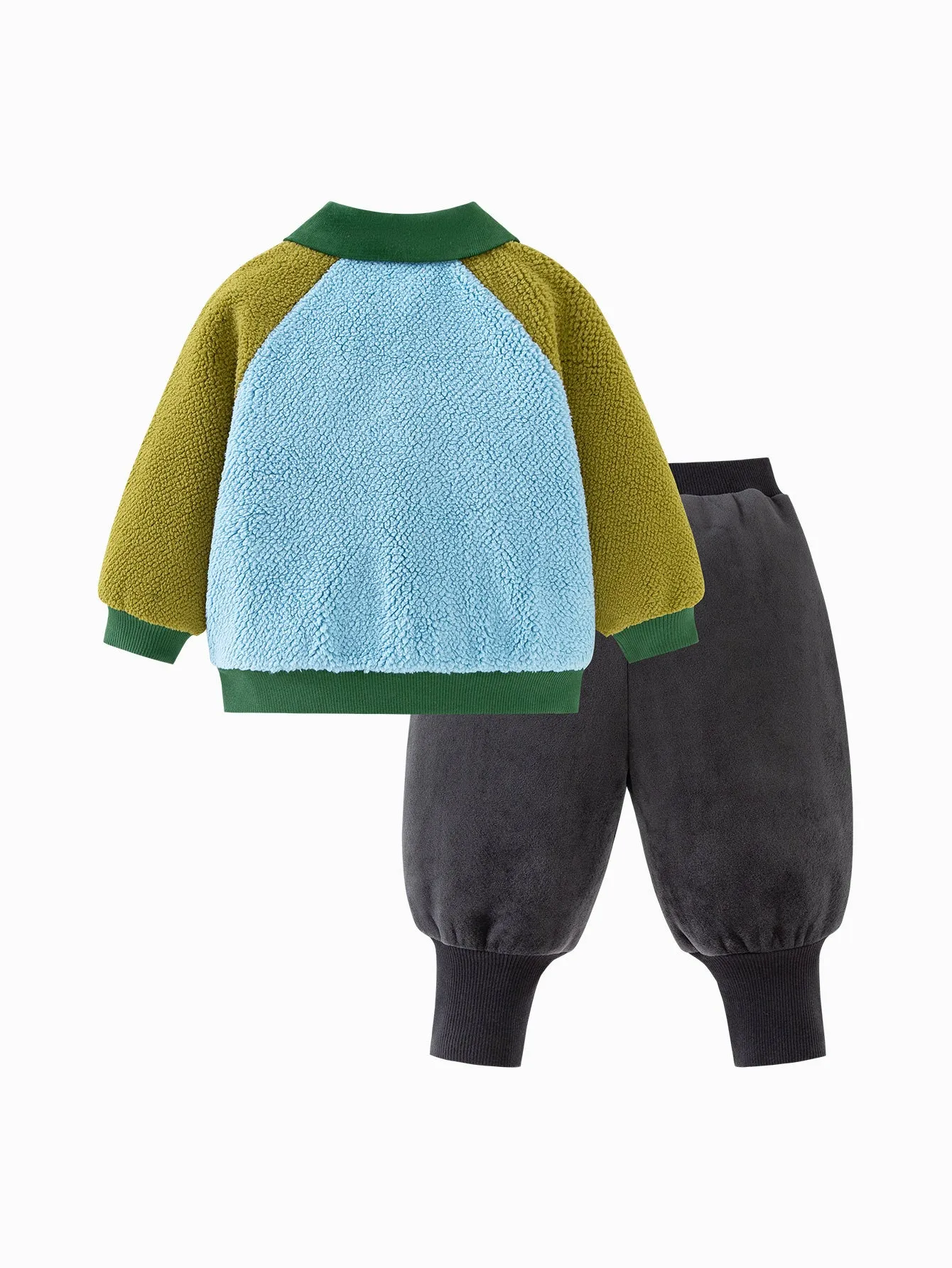 minibala Baby Unisex Comfortable, Thick and Warm Double-Faced Fleece Sweatshirt and Trousers Two-Piece Set