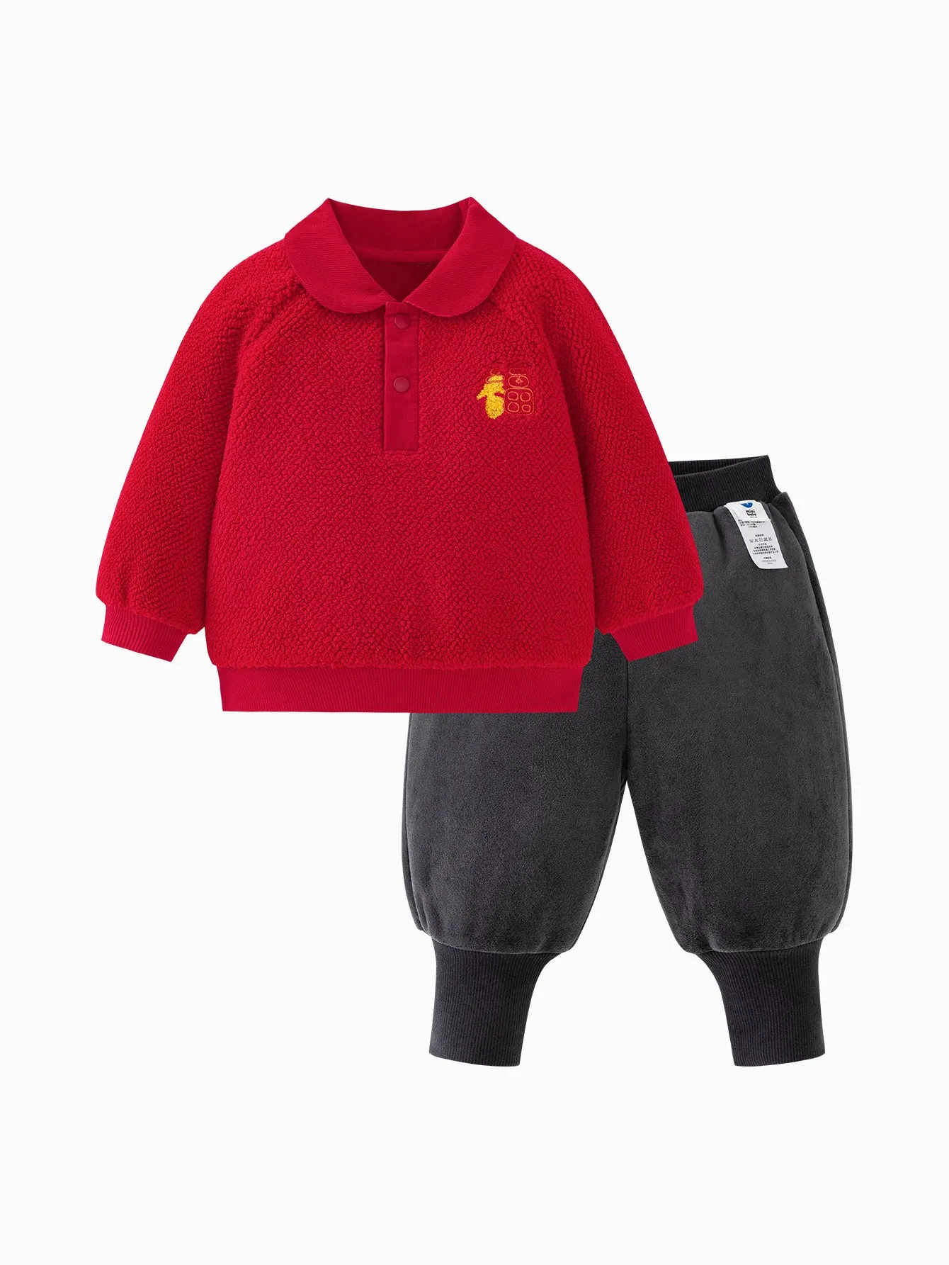 minibala Baby Unisex Comfortable, Thick and Warm Double-Faced Fleece Sweatshirt and Trousers Two-Piece Set