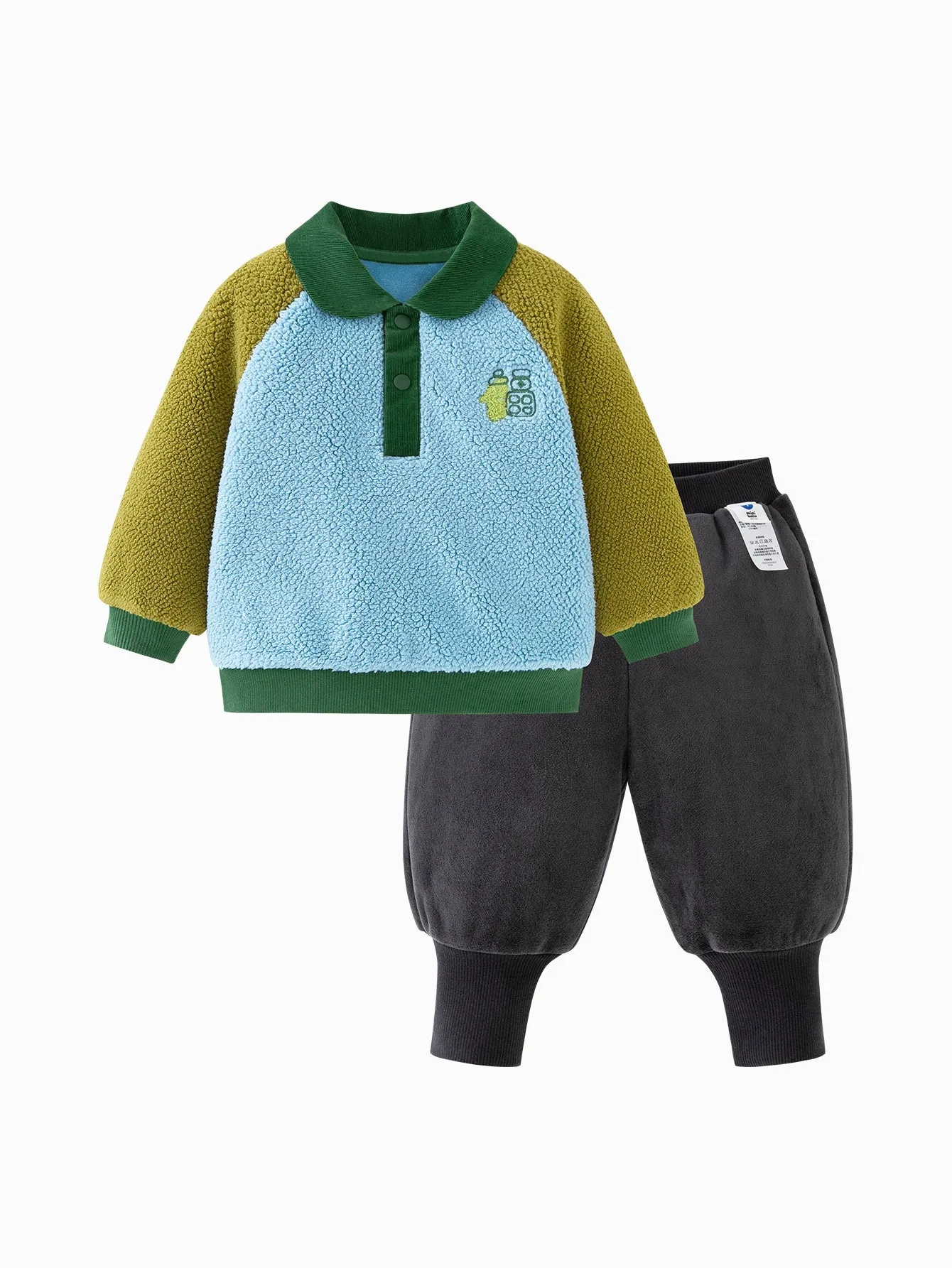 minibala Baby Unisex Comfortable, Thick and Warm Double-Faced Fleece Sweatshirt and Trousers Two-Piece Set