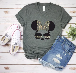 Minnie Army Camouflaged Aviator Glasses - Adult Unisex T shirt -  Armed Forces - Military - Minnie Mouse T Shirt